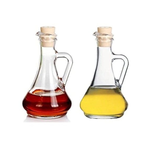 Olive Oil Dispenser Set of 2 with Cork, Oil Vinegar Cruet, Glass Cruet Bottles Ideal for Syrup, Dressing, Vinegar, Small Oil Decanter Set