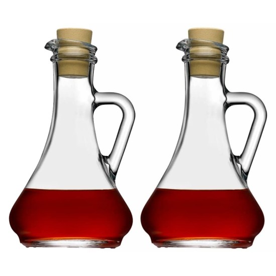Olive Oil Dispenser Set of 2 with Cork, Oil Vinegar Cruet, Glass Cruet Bottles Ideal for Syrup, Dressing, Vinegar, Small Oil Decanter Set