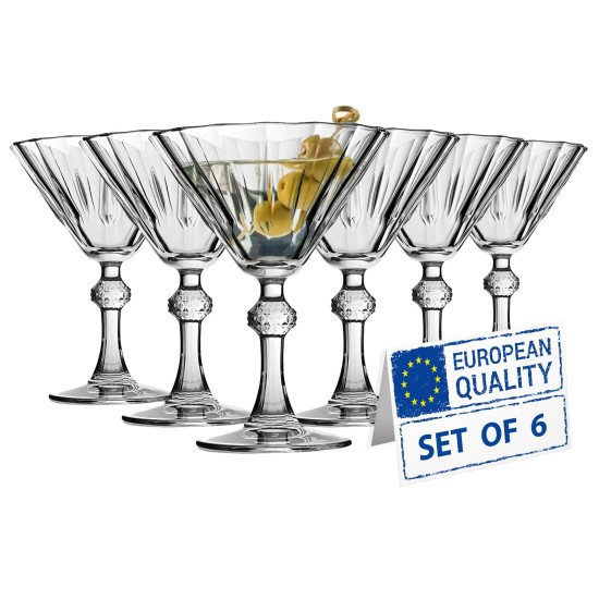 Vintage Martini Glasses Set of 6, Art Deco Stemmed Cocktail Glasses for Margarita, Cosmopolitan, Manhattan, Brandy, 8.1 oz Stylish Diamond Design Vintage Martini Glasses Set of 6, Art Deco Stemmed Cocktail Glasses for Margarita, Cosmopolitan, Manhattan, Brandy, 8.1 oz Stylish Diamond Design